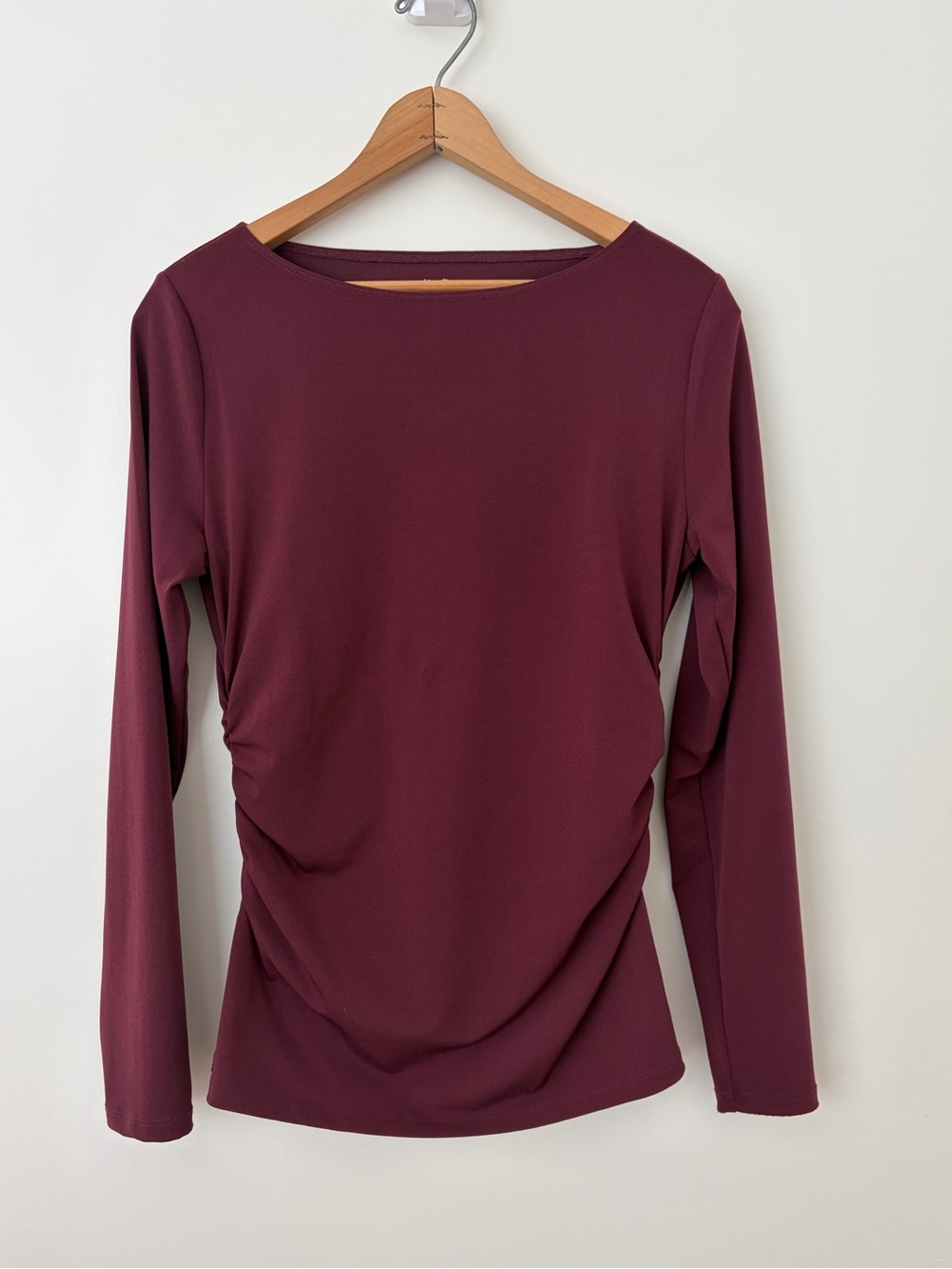 Abercrombie & Fitch Crepe Tie Side Long Sleeve Top | Burgundy | Size Medium
